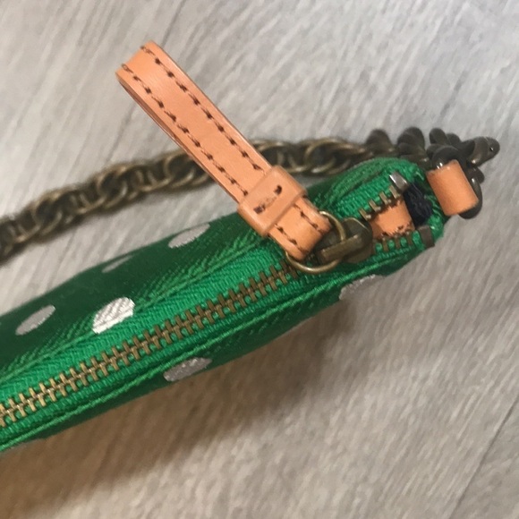 J Crew NWOT Green Polka Dot Silk Metal Chain Handle Mini Handbag - Picture 5 of 9